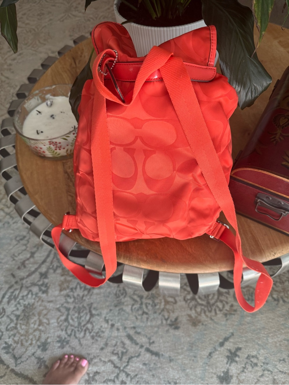 Coach Red Signature Nylon Backpack